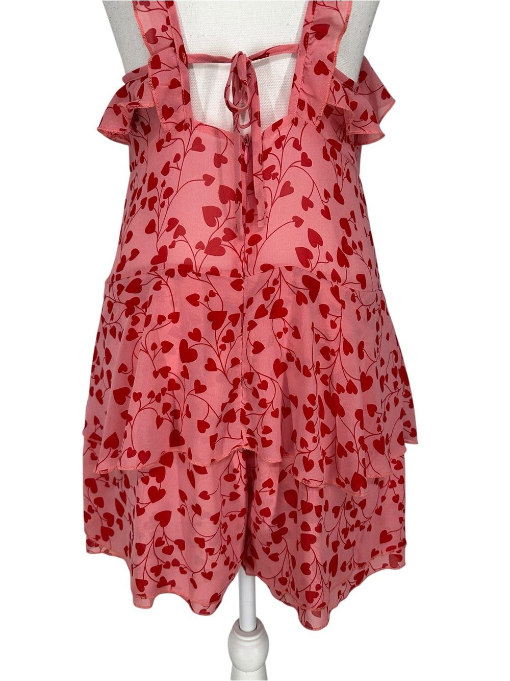 NASTY GAL / Pink & Red Heart Ruffle Romper / Size 8 / New Without Tags / Fairy - Picture 7 of 10